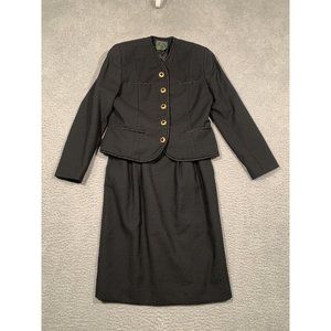 Vintage Charter Club Petites Classic Black Wool Skirt Suit Gold Buttons‎ Size 4